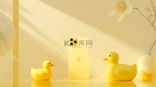 黄色手机小黄鸭合成创意素材背景