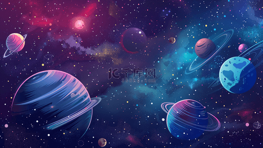 梦幻背景背景图片_绘画夜晚星空星球行星梦幻卡通的背景
