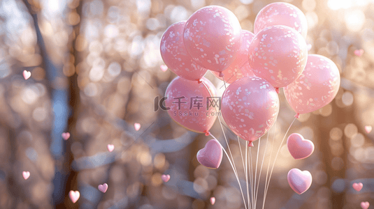 粉红色唯美爱心气球星光场景的背景