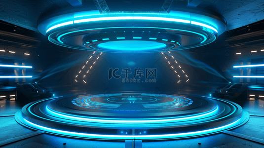 灯管背景背景图片_蓝色科技感电商展台背景
