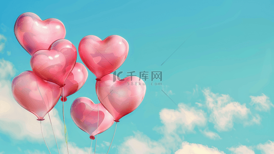 红色气球背景图片_唯美蓝天白云下爱心红色气球的背景