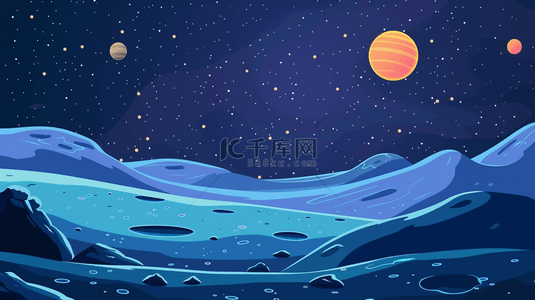 绘画夜晚星空星球行星梦幻卡通的背景