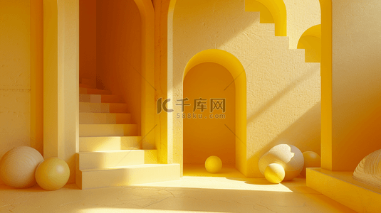 温馨背景图片_黄色阶梯拱门温馨合成创意素材背景