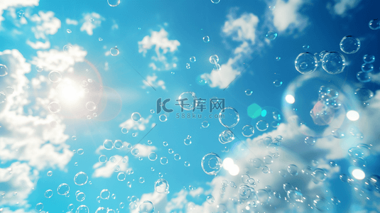 蓝天背景图片_蓝色夏季蓝天中漂浮的气泡背景