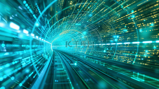 科技感背景图片_蓝绿色未来科技虚拟隧道背景