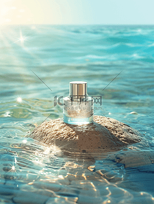 化妆品背景图片_蓝色水面补水化妆品瓶子背景