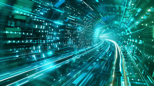 科技感背景图片_蓝绿色未来科技虚拟隧道背景