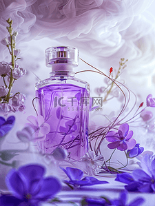 化妆品喷雾背景图片_紫色浪漫花朵化妆品喷雾拍摄场景的背景