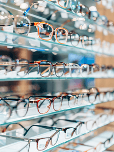 眼镜店货架上的眼镜框款式