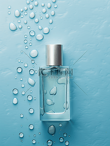 dior香水背景图片_浅蓝色水珠摆放香水的背景