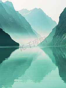 青山丛中的湖泊图片