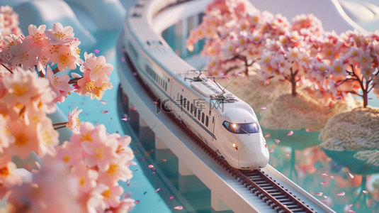 樱花列车模型合成创意素材背景