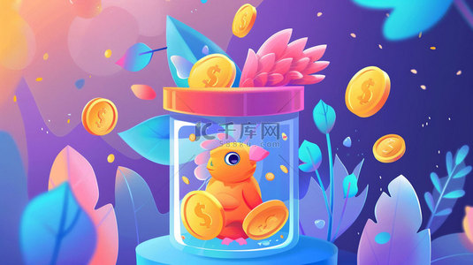 卡通金币背景图片_卡通金币小鸟合成创意素材背景