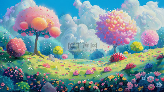 针织花丛树木合成创意素材背景