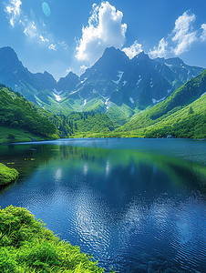 青山湖泊绿水蓝天高清图片