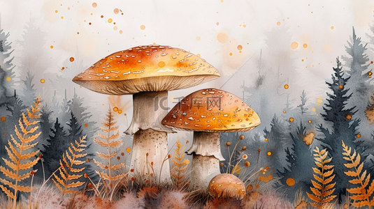 森林蘑菇画作合成创意素材背景