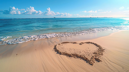 热带大海沙滩爱心形状摄影图