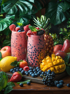 鲜榨新鲜果汁水果高清摄影图