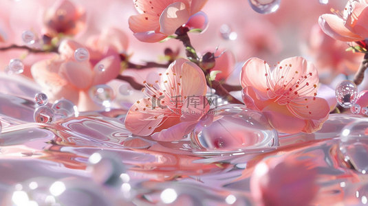 桃花桃子水面合成创意素材背景