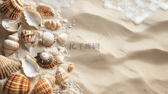 度假沙滩背景图片_夏季海边贝壳沙滩装饰背景