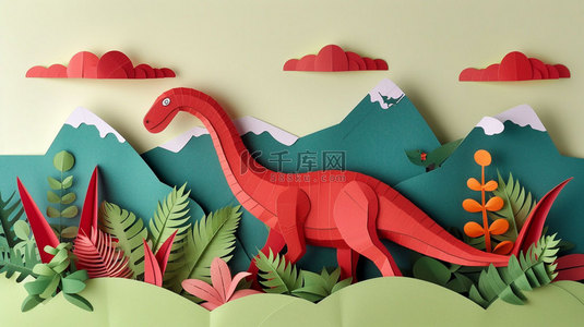 恐龙纸片模型合成创意素材背景