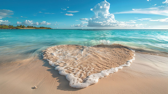 热带大海沙滩爱心形状摄影照片