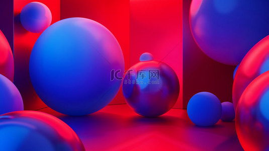 红背景图片_红蓝圆形球体合成创意素材背景