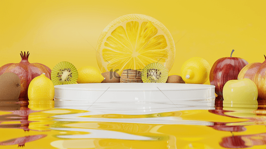 黄色夏季水果展台背景