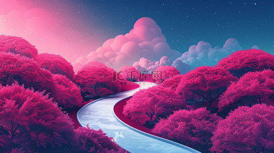 粉色河流风景合成创意素材背景