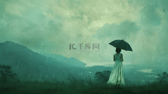 女人撑伞降雨合成创意素材背景