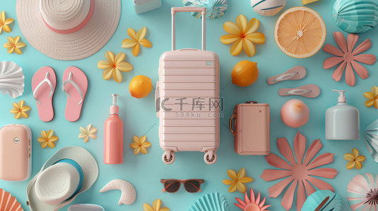 行李箱旅行背景图片_行李箱出游旅行品合成创意素材背景