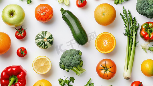 水果白底摄影照片_白底夏季的蔬菜水果图片