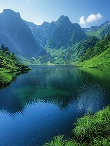 青山湖泊绿水蓝天高清摄影图