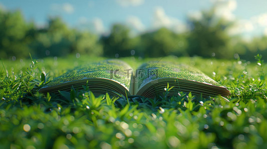 书籍绿地天空合成创意素材背景
