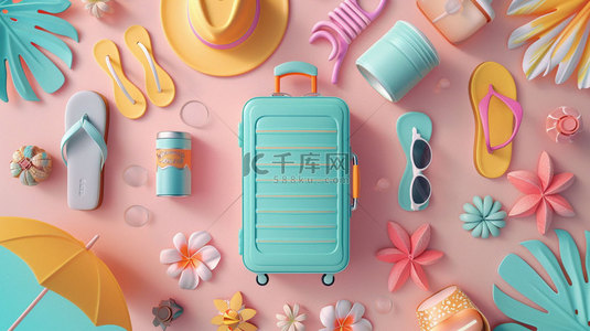 行李箱出游旅行品合成创意素材背景