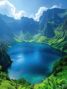 青山湖泊绿水蓝天摄影照片