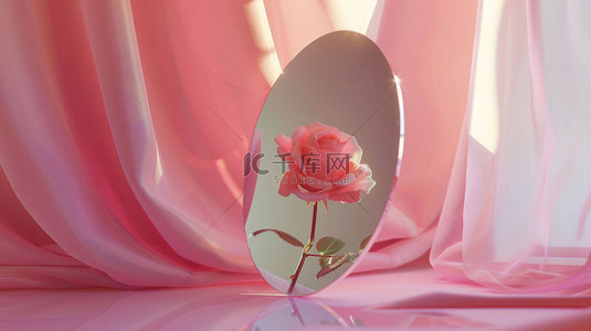 粉色花束背景图片_镜子花束粉色合成创意素材背景