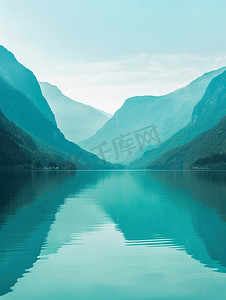 青山丛中的湖泊图片