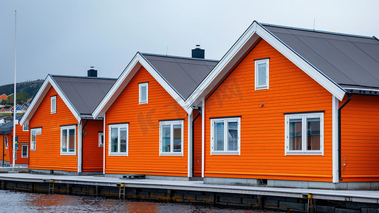 摄影照片_排列整齐的橙色房屋图片