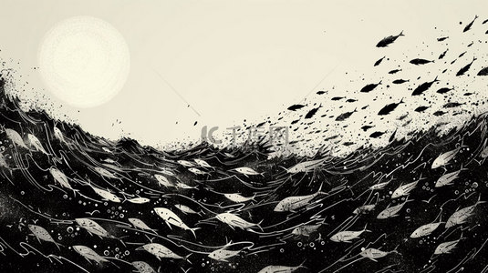 鱼群月亮围绕合成创意素材背景