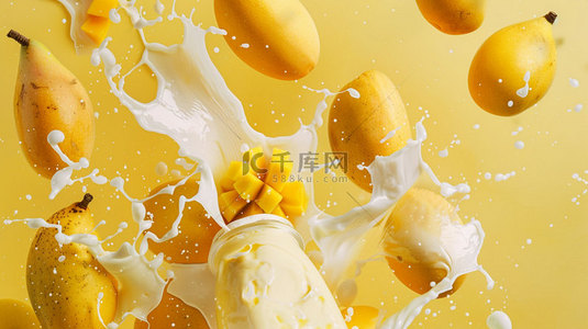 芒果mbe背景图片_黄色芒果牛奶合成创意素材背景