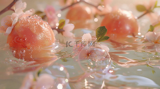 桃花桃子水面合成创意素材背景