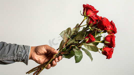 手拿一束红玫瑰图片