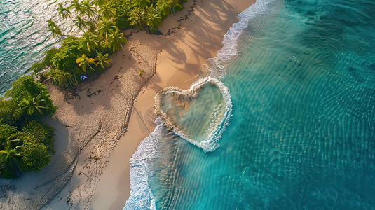 热带大海沙滩爱心形状高清摄影图