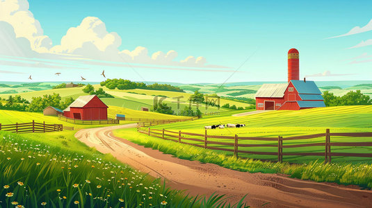 田园农家背景图片_卡通田园农场合成创意素材背景