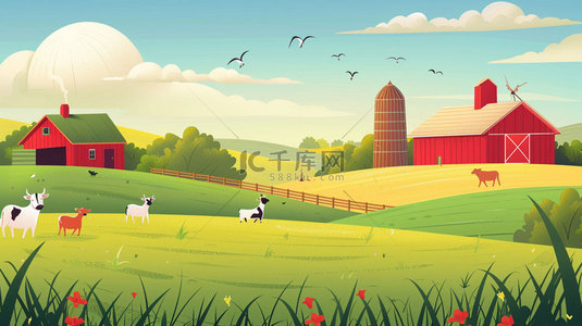 农场桃树背景图片_卡通田园农场合成创意素材背景