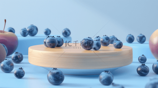 蓝色清凉蓝莓水果展台背景