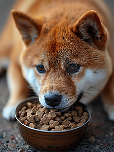 摄影照片_宠物狗在吃狗粮萌宠照片