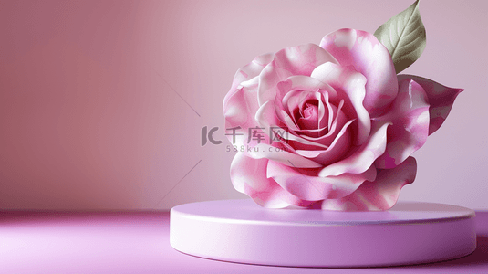 粉色520花朵3D立体装饰圆柱电商背景