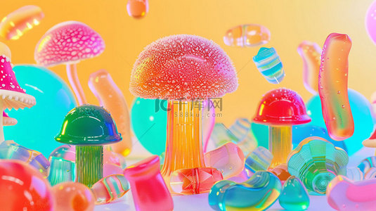 蘑菇软糖水果合成创意素材背景